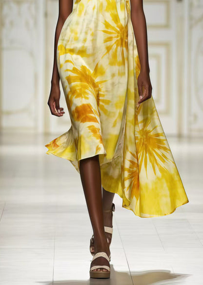 Bohemian Yellow Print Chiffon Cami Dresses Summer