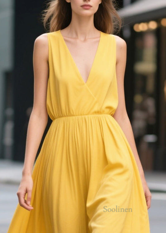 Bohemian Yellow Print Draping Chiffon Sundress Summer