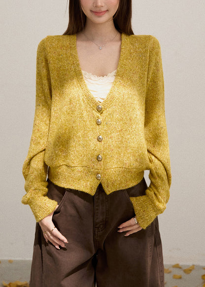 Bohemian Yellow V Neck Button Down Knit Cardigans Fall
