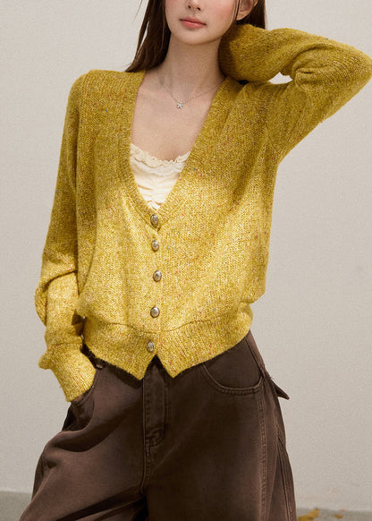 Bohemian Yellow V Neck Button Down Knit Cardigans Fall
