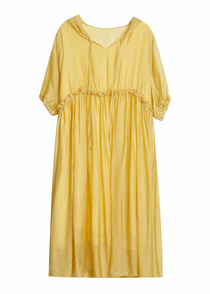 Bohemian Yellow V Neck Patchwork Solid Maxi Dress Summer