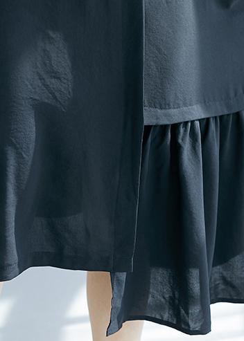 Bohemian black clothes lapel asymmetric cotton summer Dress - SooLinen