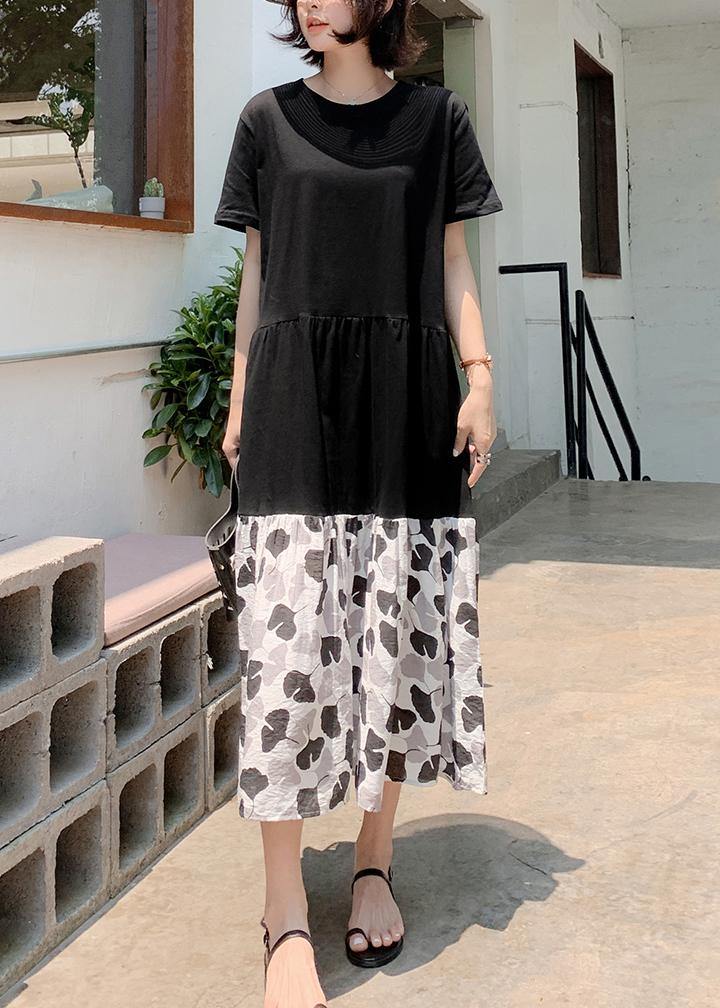 Bohemian black cotton clothes Women patchwork Kaftan summer Dresses - SooLinen