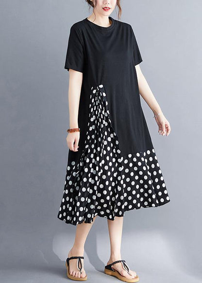 Bohemian black o neck cotton dresses false two pieces Maxi summer Dress - SooLinen