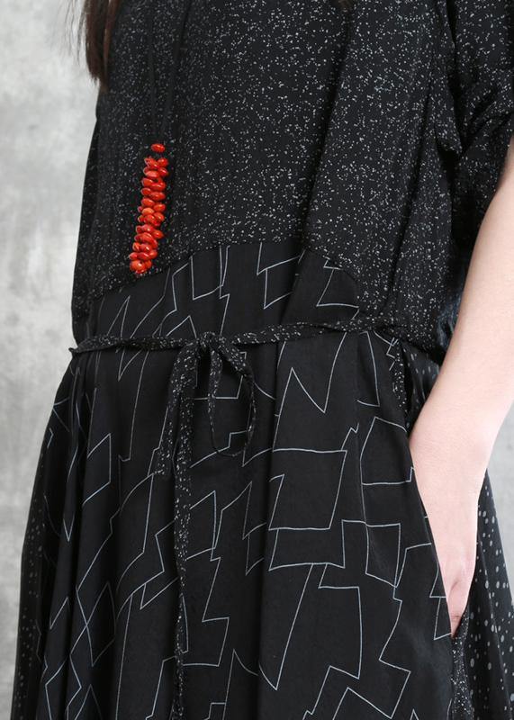 Bohemian black print clothes For Women o neck patchwork Maxi Dresses - SooLinen