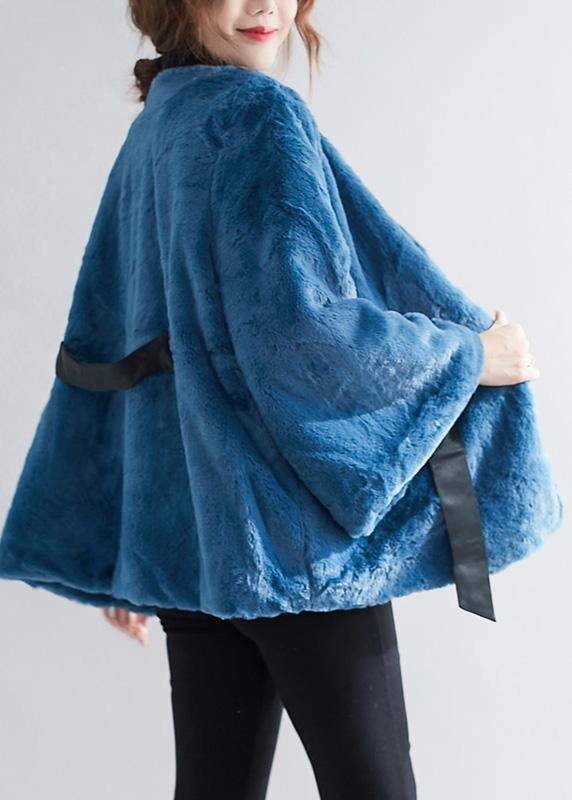 Bohemian blue Plus Size clothes For Women Work drawstring jackets - SooLinen