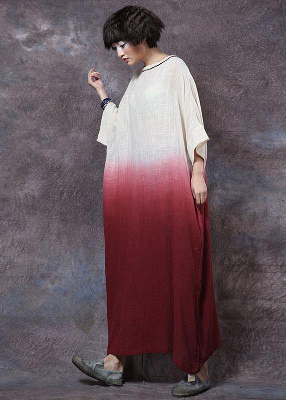 Bohemian blue linen cotton clothes gradient color Maxi summer Dresses - SooLinen