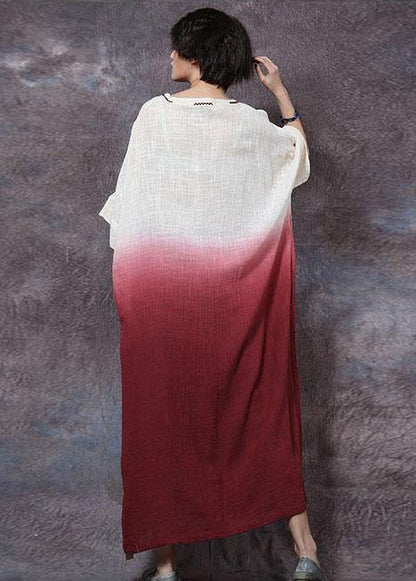 Bohemian blue linen cotton clothes gradient color Maxi summer Dresses - SooLinen
