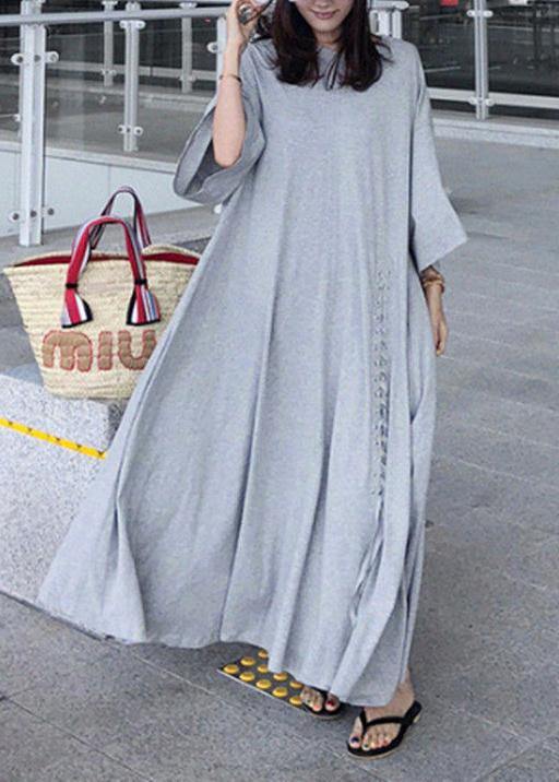 Bohemian gray cotton dresses o neck exra large hem long Dress - SooLinen