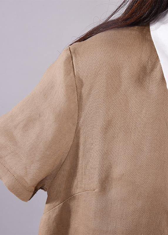 Bohemian linen clothes For Women Fitted Ramie Casual Polo Collar Short Sleeve A-Line Dress - SooLinen