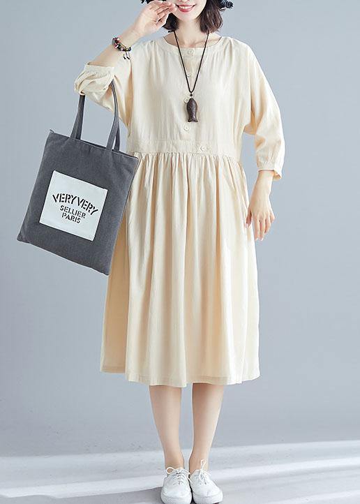 Bohemian nude linen clothes For Women bracelet sleeved cotton Dresses - SooLinen