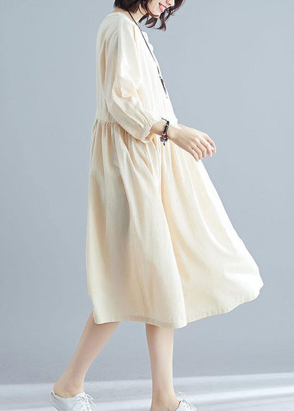 Bohemian nude linen clothes For Women bracelet sleeved cotton Dresses - SooLinen