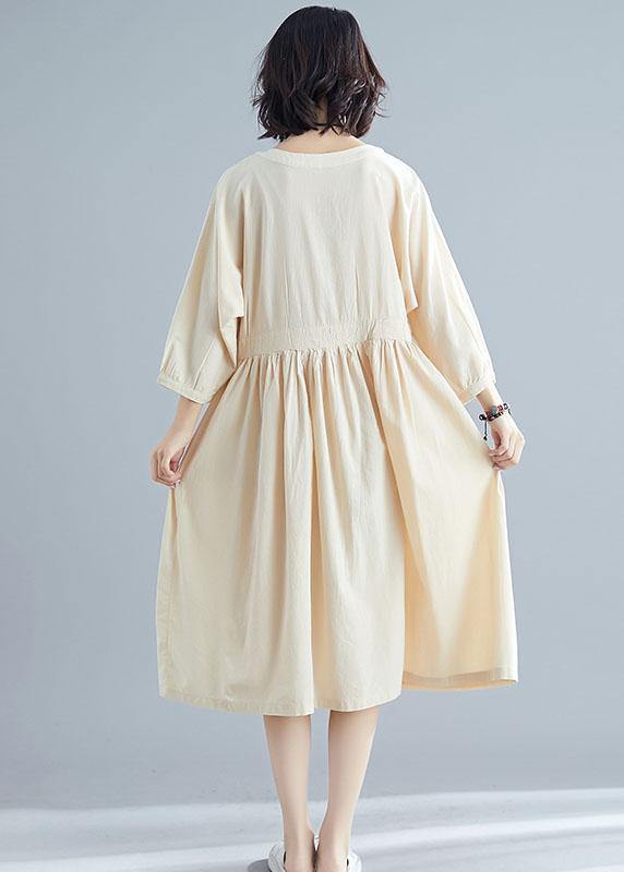 Bohemian nude linen clothes For Women bracelet sleeved cotton Dresses - SooLinen