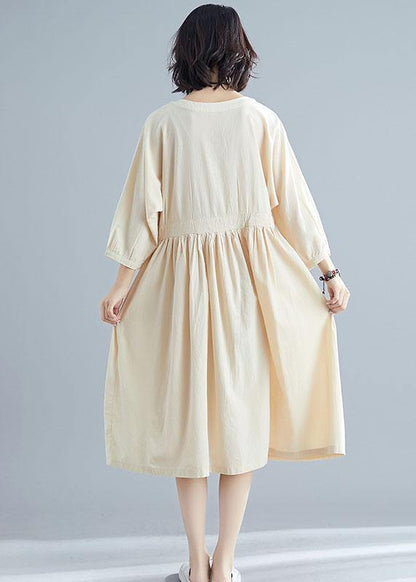 Bohemian nude linen clothes For Women bracelet sleeved cotton Dresses - SooLinen