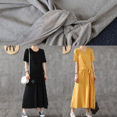 Bohemian o neck Bow cotton dress yellow Traveling Dresses summer - SooLinen