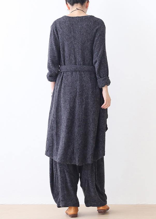 Bohemian o neck asymmetric tunic top Outfits gray shirts - SooLinen