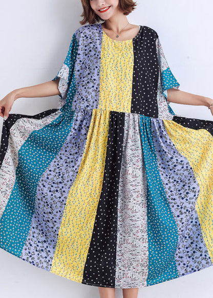 Bohemian patchwork linen cotton Wardrobes boutique Runway multicolor striped Robe Dress Summer