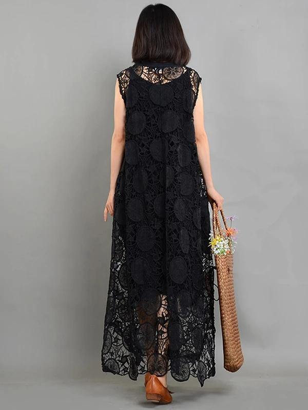 Bohemian pockets asymmetric summer Long black Dress - SooLinen