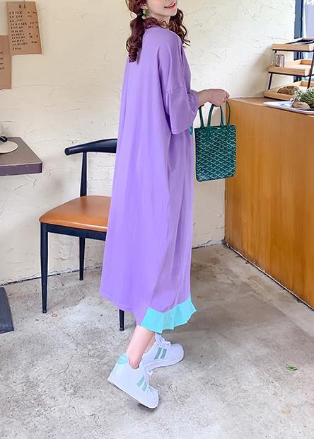 Bohemian purple Letter quilting clothes o neck patchwork loose Dresses - SooLinen