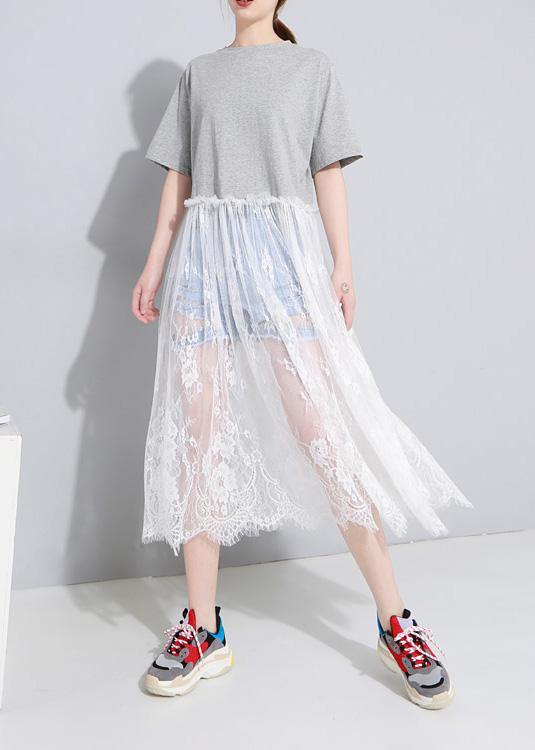 Bohemian short sleeve cotton Tunics Inspiration white Art Dresses patchwork sundress - SooLinen