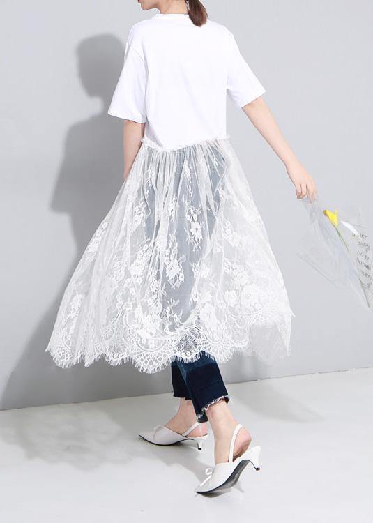 Bohemian short sleeve cotton Tunics Inspiration white Art Dresses patchwork sundress - SooLinen