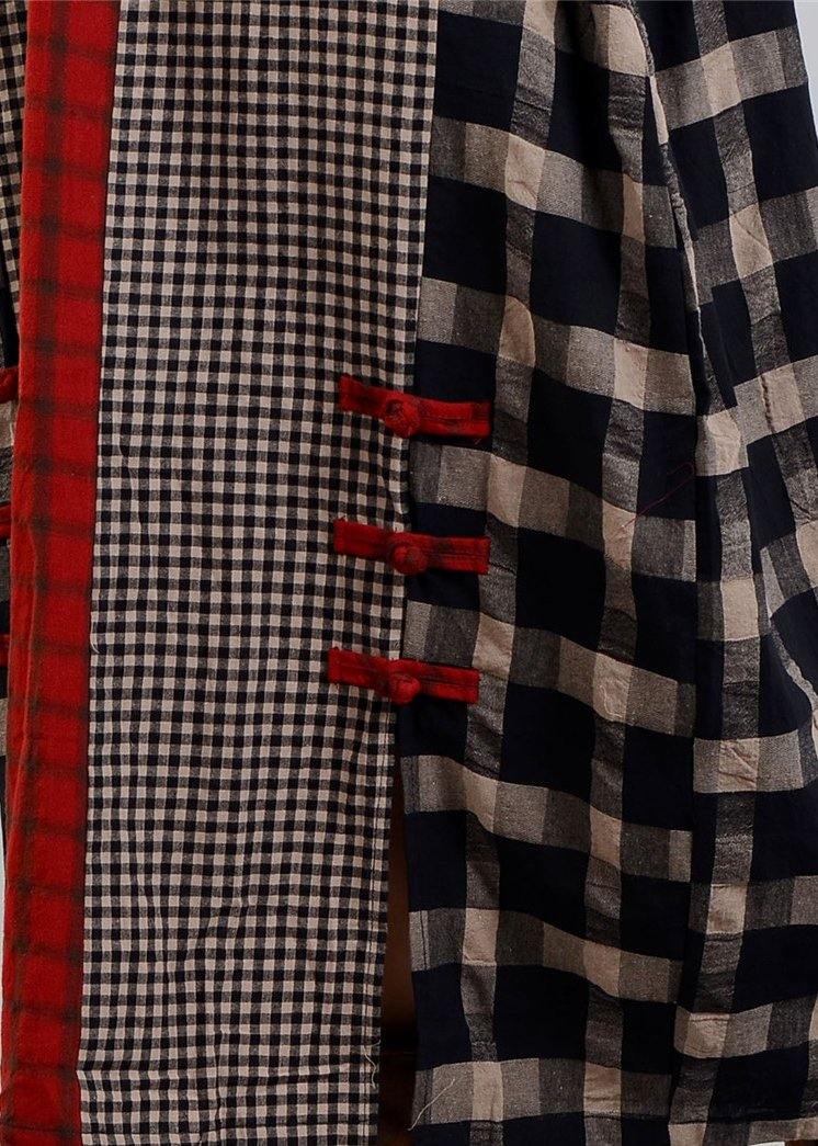 Bohemian v neck patchwork cotton linen spring quilting clothes Tunic Tops plaid Dresses - SooLinen