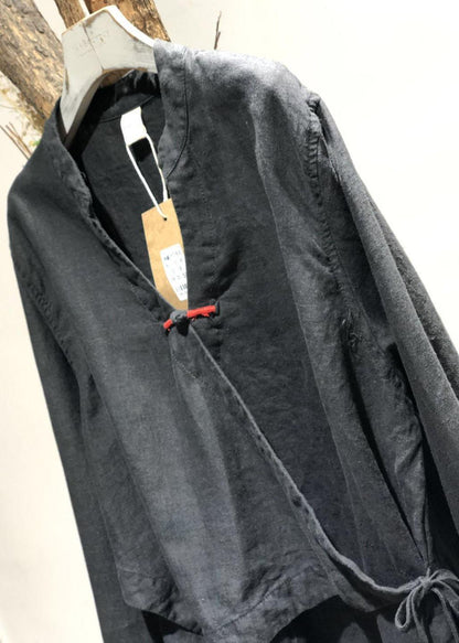 Bohemian white linen Blouse v neck fall top