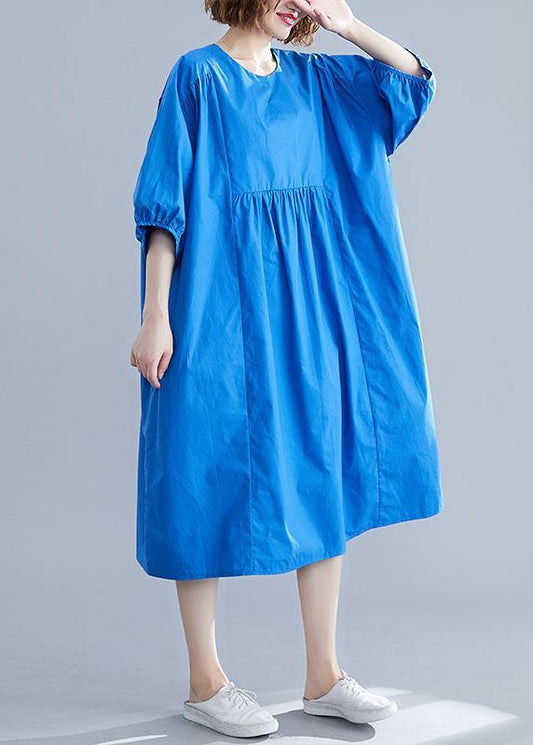 Bohemian Cinched cotton clothes Women Shape blue Maxi Dress summer - SooLinen