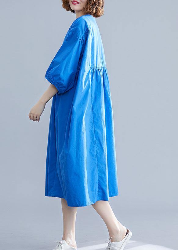 Bohemian Cinched cotton clothes Women Shape blue Maxi Dress summer - SooLinen