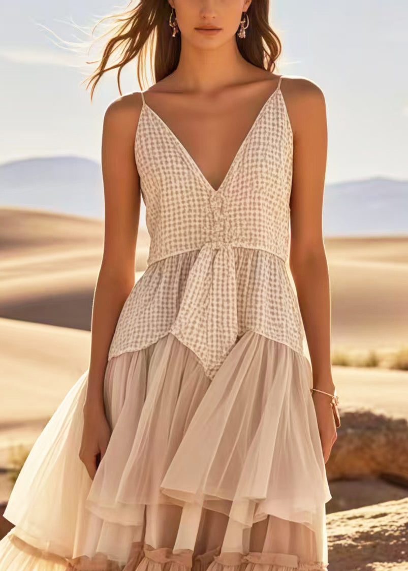 Boho Apricot Exra Large Hem Patchwork Tulle Sundress Summer