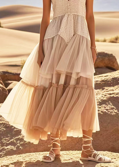 Boho Apricot Exra Large Hem Patchwork Tulle Sundress Summer