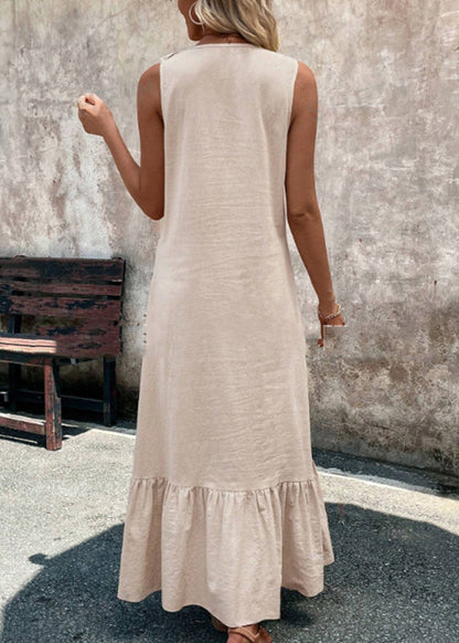 Boho Apricot V Neck Ruffled Patchwork Maxi Dresses Summer