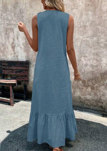 Boho Apricot V Neck Ruffled Patchwork Maxi Dresses Summer