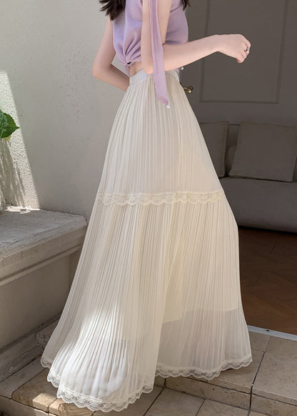 Boho Beige Elastic Waist Exra Large Hem Chiffon Pleated Skirts Summer