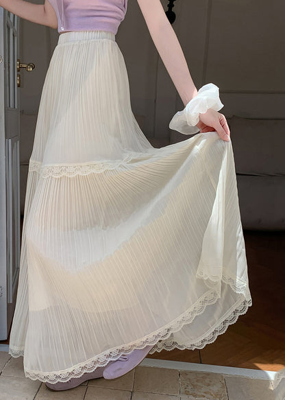 Boho Beige Elastic Waist Exra Large Hem Chiffon Pleated Skirts Summer