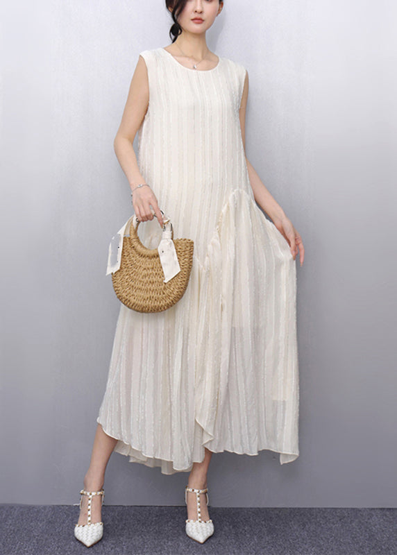 Boho Beige O-Neck Patchwork Party Maxi Dress Sleeveless