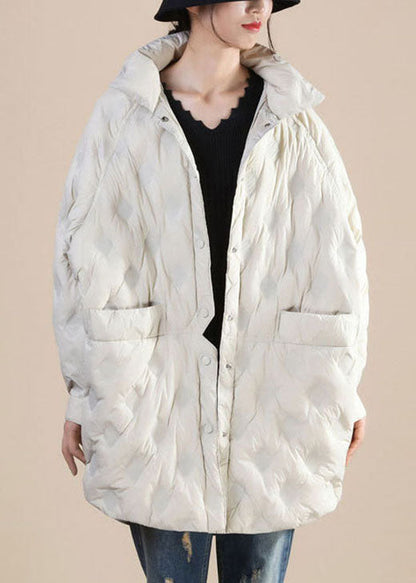 Boho Beige Pockets Patchwork Casual Winter Duck Down Jackets