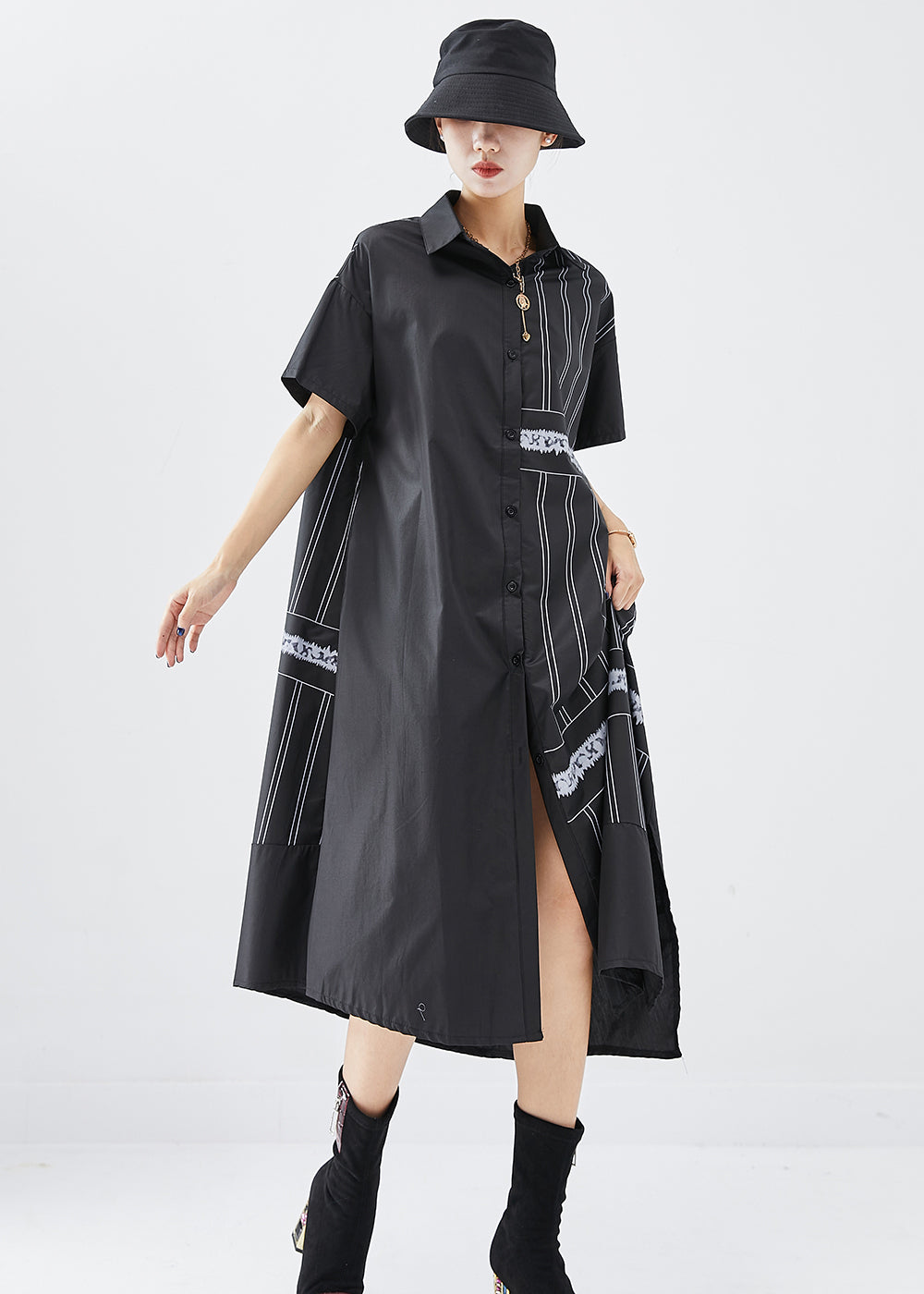 Boho Black Asymmetrical Patchwork Cotton Dress Summer
