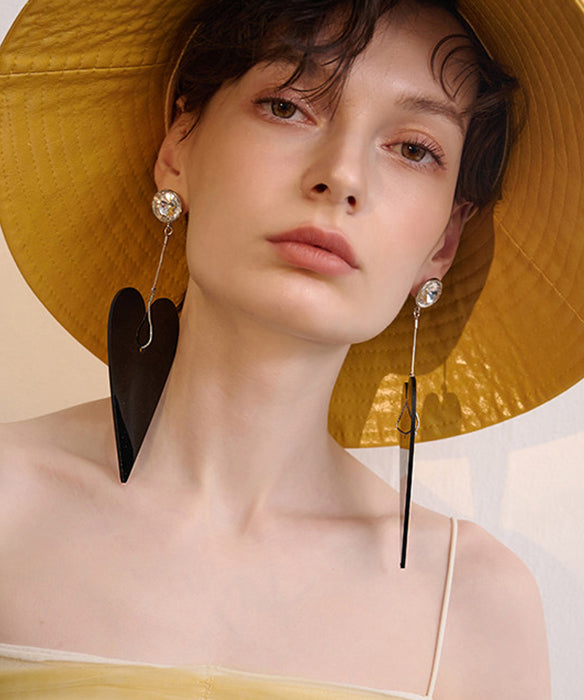 Boho Black Big Heart Exaggeration Alloy Drop Earrings