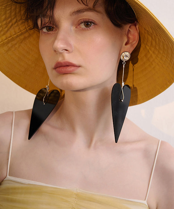 Boho Black Big Heart Exaggeration Alloy Drop Earrings
