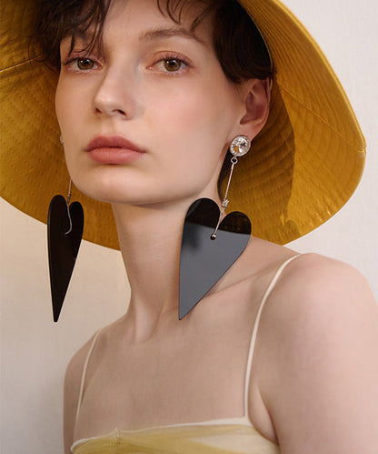 Boho Black Big Heart Exaggeration Alloy Drop Earrings