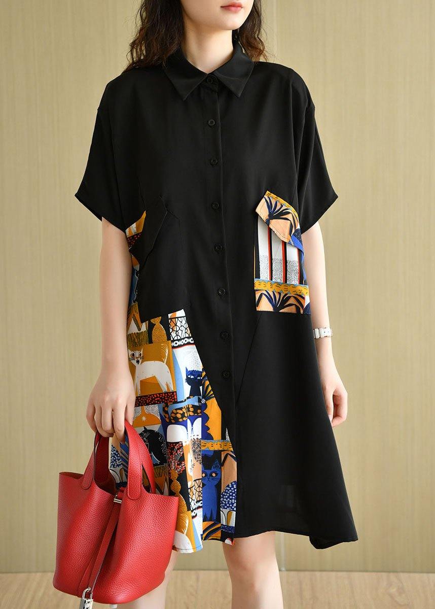 Boho Black Casual Patchwork Print Summer Party Dresses - SooLinen