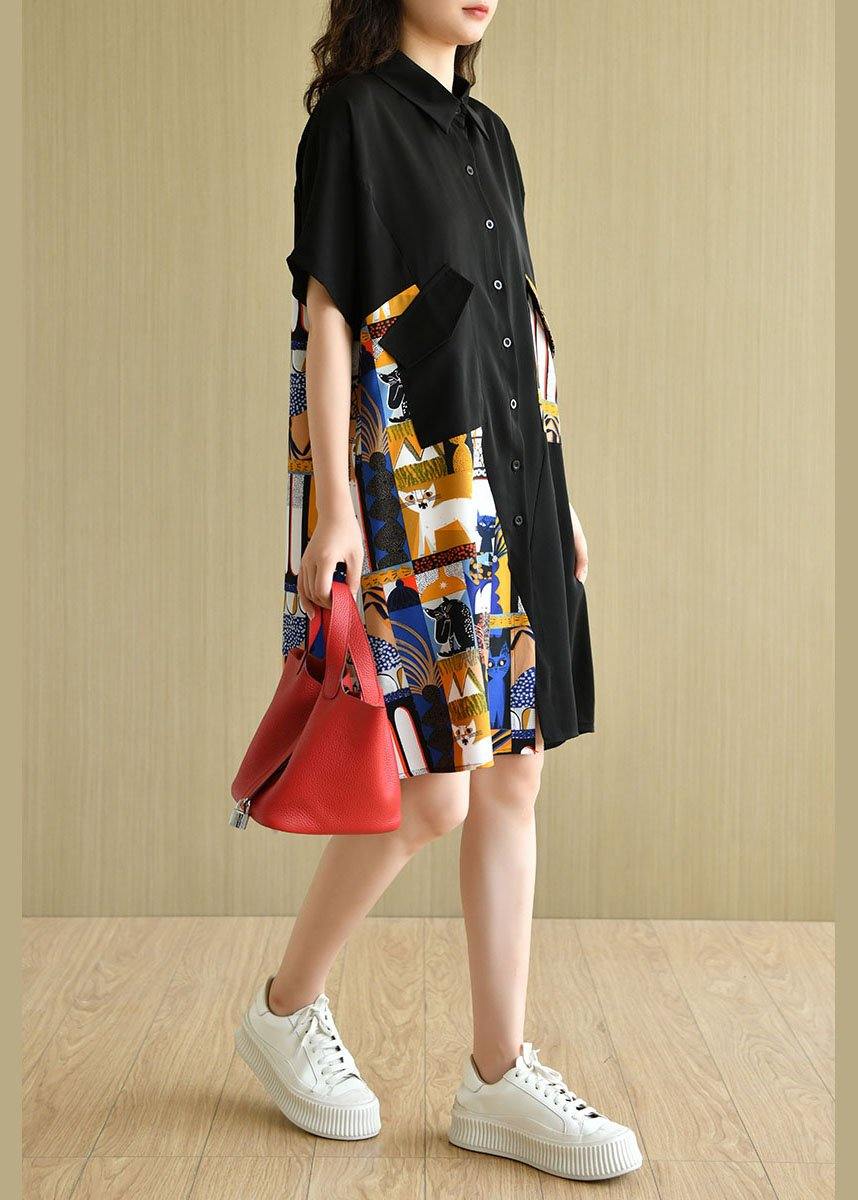 Boho Black Casual Patchwork Print Summer Party Dresses - SooLinen