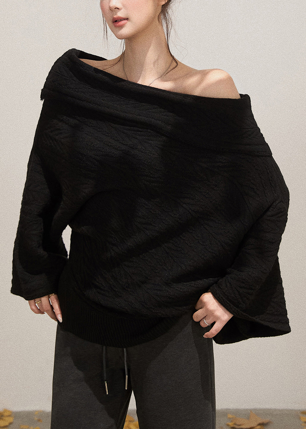 Boho Black Cold Shoulder Sexy Knit Short Sweater Fall