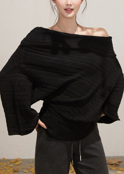 Boho Black Cold Shoulder Sexy Knit Short Sweater Fall