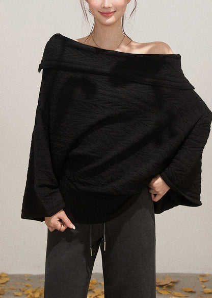 Boho Black Cold Shoulder Sexy Knit Short Sweater Fall