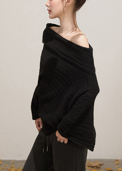 Boho Black Cold Shoulder Sexy Knit Short Sweater Fall