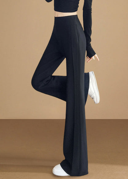 Boho Black Elastic Waist Cotton Flared Trousers Fall