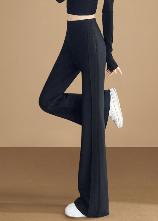 Boho Black Elastic Waist Cotton Flared Trousers Fall
