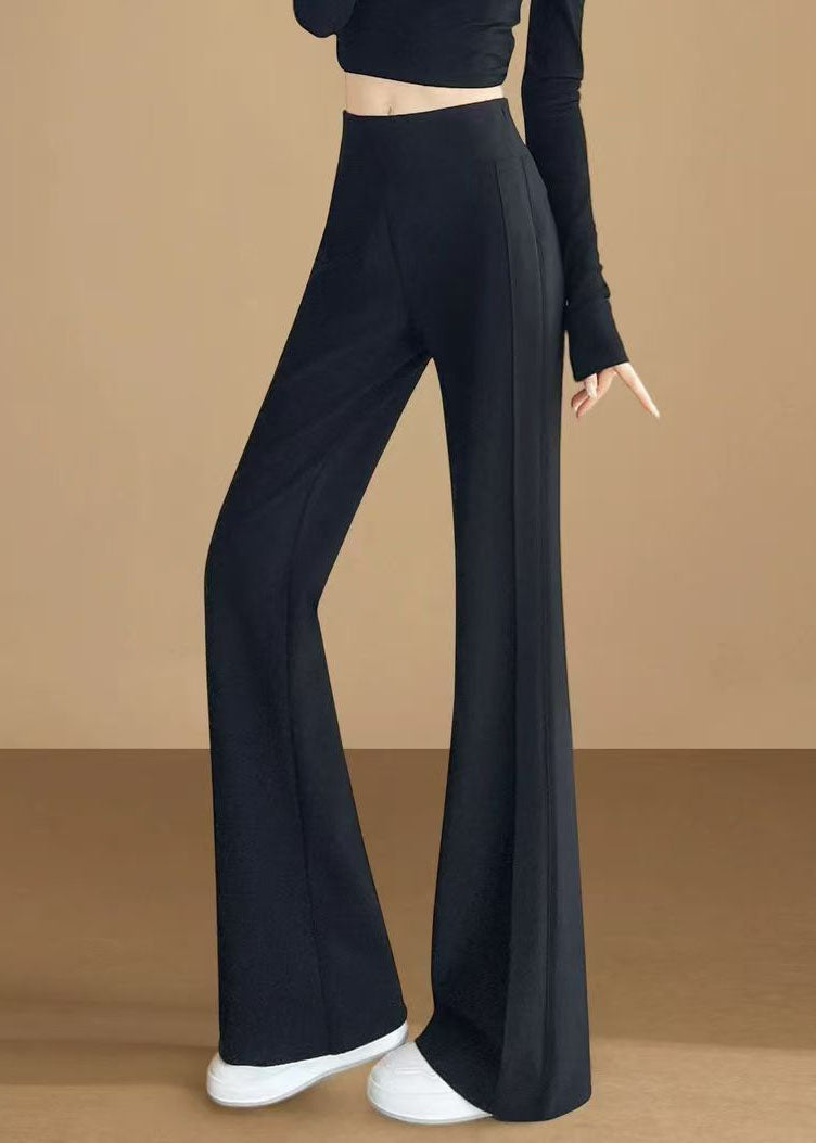 Boho Black Elastic Waist Cotton Flared Trousers Fall